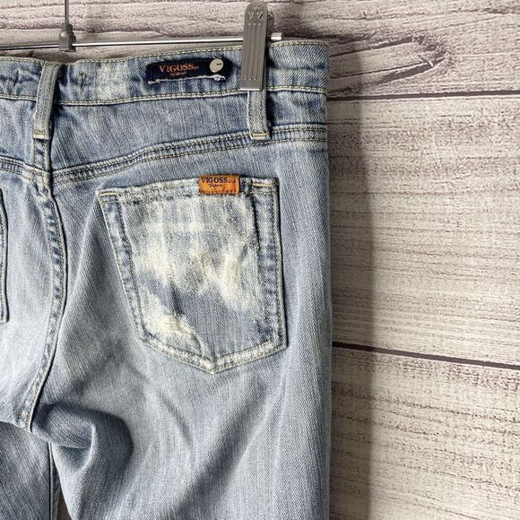 VIGOSS Jeans Blue Denim Distressed Embroidered Flower Patch Juniors size‎ 11 - Picture 6 of 10